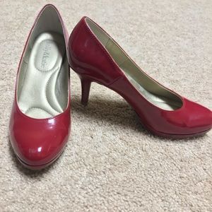 Kelly and Katie red closed toed heels